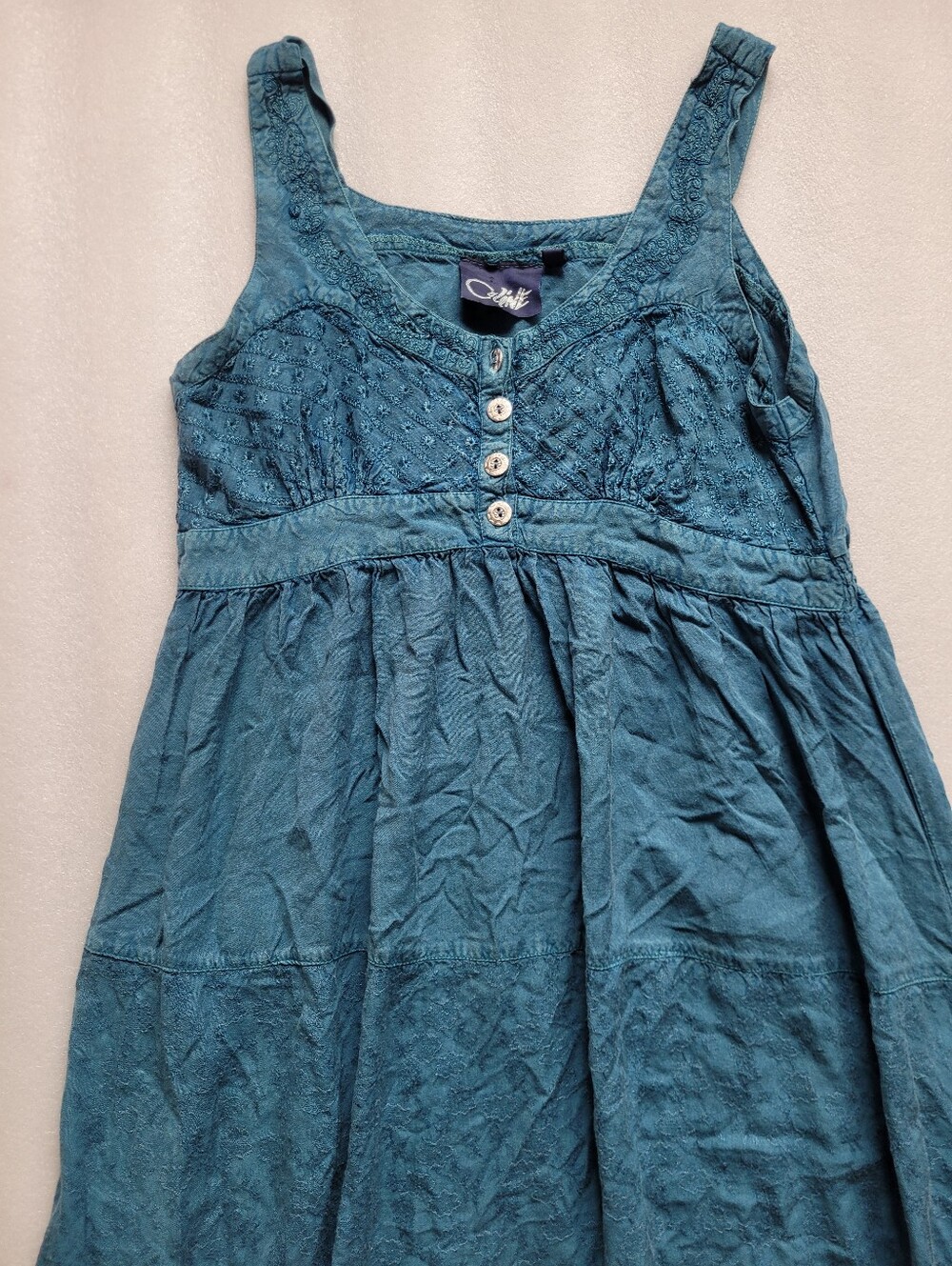 Vintage Coline Embroidered Tiered Boho Maxi Dress Teal Paisley French Large - Picture 6 of 14